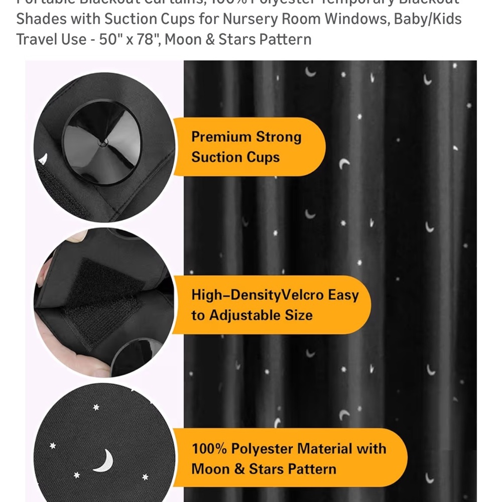 Blackout Curtain with Moon and Stars Pattern